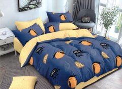Комплект постельного белья сатин двуспальный Апельсины, Темно-синий, Двуспальный, 2х70х70