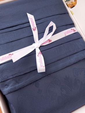 Комплект постельного белья европейский сатин жаккард индиго, Темно-синий, Европейский, 2х70х70