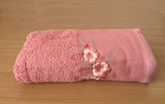Рушник махровий 70х140 гладкофарбований бордюр Квітковий ранок, Рожевий, 70х140