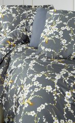 Комплект постельного белья европейский сатин Веточка цветов, Серый, Европейский, 2х70х70