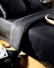 Комплект постельного белья сатин страйп полуторный черный, Черный, Полуторный, 2х70х70