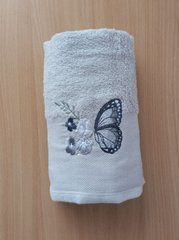 Полотенце махровое 30х50 гладкокрашеное бордюр Бабочка на цветке серое, Серый, 30х50