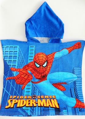 Рушник махровий пляжний пончо з капюшоном Людина павук, Блакитний, 60х120