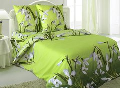 Комплект постельного белья бязь европейский Подснежники, Зелёный, Европейский, 2х70х70