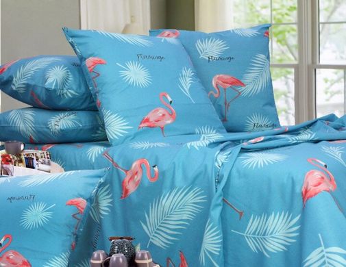 Комплект постельного белья бязь полуторный Фламинго на голубом, Полуторный, 2х70х70