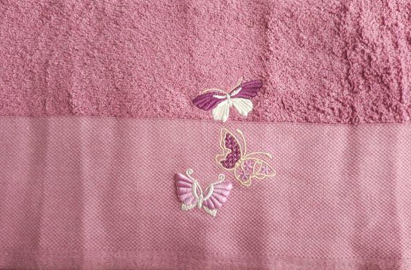 Полотенце махровое 50х90 гладкокрашеное бордюр Бабочки розовое, Розовый, 50х90