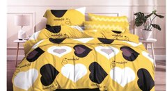 Комплект постельного белья сатин семейный Желтые сердечки