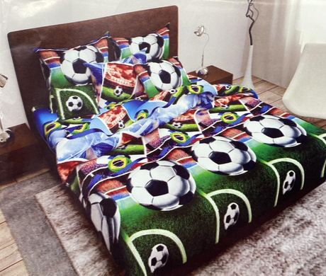 Комплект постельного белья бязьGOLD LUX полуторный Футбол, Зелёный, Полуторный, 2х70х70