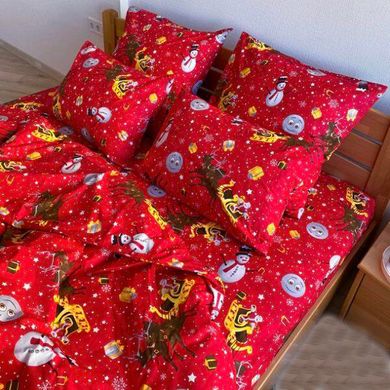 Комплект постельного белья ранфорс двуспальный Дед Мороз, Красный, Двуспальный, 2х70х70