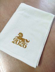Рушник велюровий 50х90 Крем з вишевкою Кінь, Молочний, 50х90