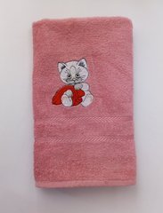 Рушник махровий 50х90 з вишивкою Кошеня, Рожевий, 50х90