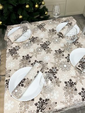 Скатертина столова 180х220 з просоченням водовідштовхуюча DUCK Сніжинки, Бежевий, 180х220