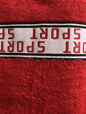 Полотенце махровое 50х90 гладкокрашенное  бордюр Спорт красное, Красный, 50х90