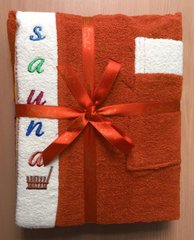 Набор для сауны мужской (юбка р. 50 - 54 +тапки + полотенце), Оранжевый