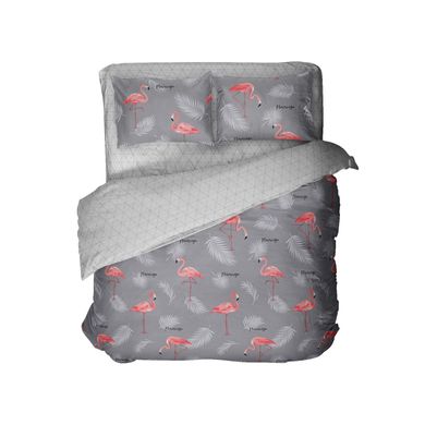Комплект постільної білизни бязь двоспальний Фламінго на сірому, Сірий, Двоспальний, 2х70х70