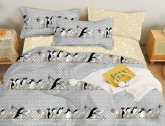 Комплект постільної білизни двоспальний бязь GOLD LUX Пінгвіни, Сірий, Двоспальний, 2х70х70
