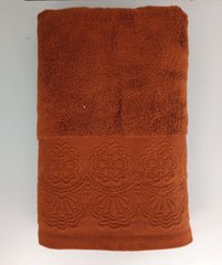 Полотенце махровое 70х140 гладкокрашенное жакард бордюр Кружево коричневое, Коричневый, 70х140