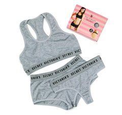 Комплект Victoria's Secret жіночий топ+шорти+стрінги р. L сірий, Сірий, L