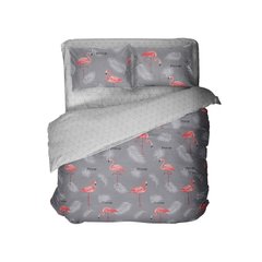 Комплект постельного белья полуторный бязь Фламинго на сером, Серый, Полуторный, 2х70х70