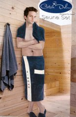 Набор для сауны мужской (юбка р. 50 - 54 +тапки + полотенце) синий