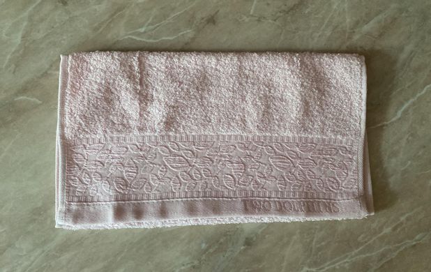 Рушник махровий 30х50 гладкофарбований бордюр Листя ніжно рожевий, Ніжно рожевий, 30х50