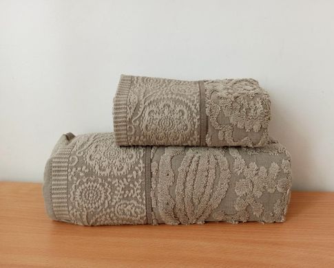 Набор махровых полотенец 50х90, 70х140 жаккард Pupilla Мері, Бежевый, 50х90, 70х140