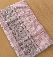 Полотенце махровое 30х50 гладкокрашеное бордюр Роза фиолетовое, Сиреневый, 30х50