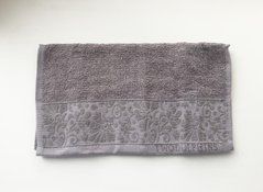 Полотенце махровое 30х50 гладкокрашеное бордюр Цветок серое, Серый, 30х50