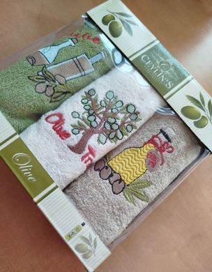 Набір рушників махрових 30х50 Оливка (3 рушника), Асорті, 30х50