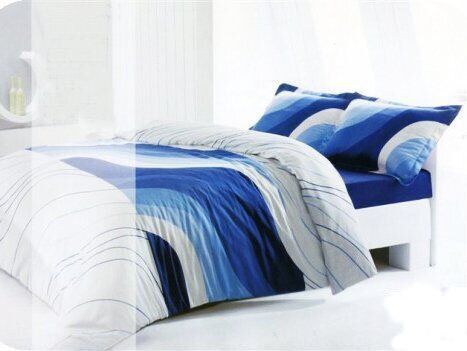 Комплект постільної білизни сатин двоспальний Хвиля, Синій, Двоспальний, 2х70х70
