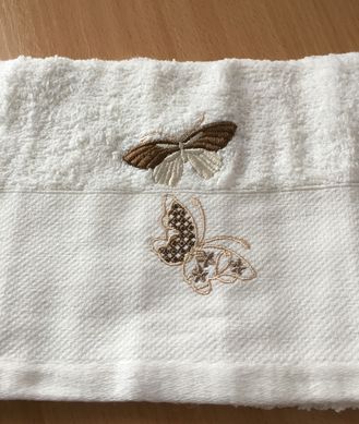 Полотенце махровое 30х50 гладкокрашеное бордюр Бабочки белое, Белый, 30х50