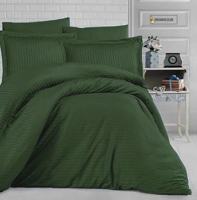Комплект постельного белья сатин страйп двуспальный зеленый, Зелёный, Двуспальный, 2х70х70