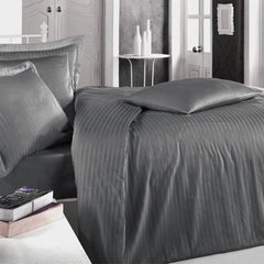 Комплект постельного белья сатин страйп двуспальный серый, 180х215