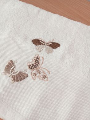 Рушник махровий 70х140 гладкофарбований бордюр Метелики білий, Білий, 70х140