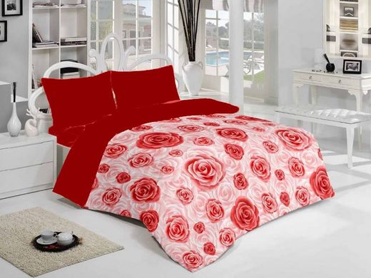 Комплект постільної білизни сатин двоспальний Троянди, Червоний, Двоспальний, 2х70х70
