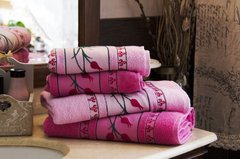 Рушник махровий гладкофарбований жакард бордюр Тюльпан 50х90 рожевий, 50х90