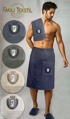 Набор для сауны мужской (юбка р. 50 - 54 +тапки + полотенце) индиго