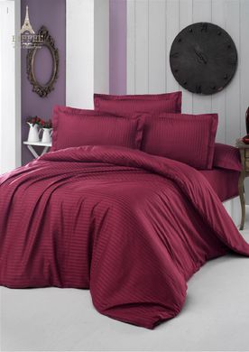 Комплект постельного белья сатин страйп семейный бордо, Красный, Семейный, 2х70х70