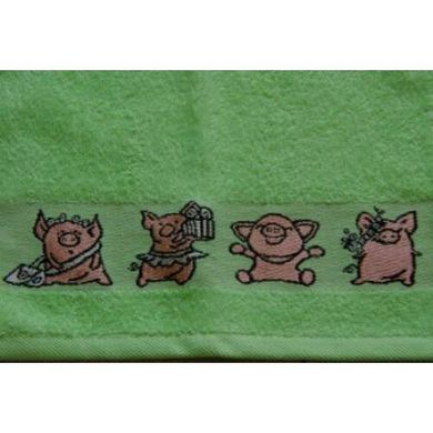 Полотенце махровое жаккард бордюр детский Свинки, 50х90