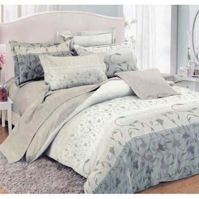 Комплект постельного белья полуторный поплин Серый орнамент из завитков, Серый, Полуторный, 2х70х70