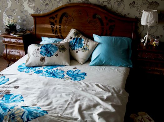 Комплект постельного белья сатин европейский Семанте, Голубой, Европейский, 2х70х70