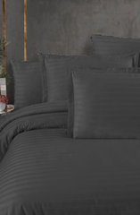 Комплект постельного белья сатин страйп двуспальный графит, Серый, Двуспальный, 2х70х70
