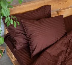 Комплект постельного белья сатин страйп европейский коричневый, Коричневый, Европейский, 2х70х70