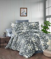 Комплект постельного белья сатин европейский Веточка цветов, Серый, Европейский, 2х70х70