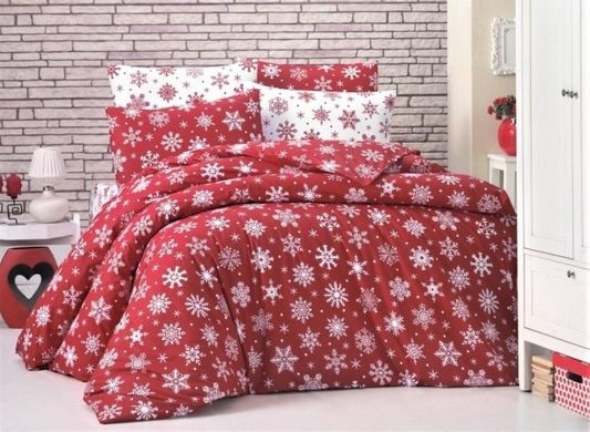 Комплект постельного белья двуспальный бязь Снежинки, Красный, Двуспальный, 2х70х70
