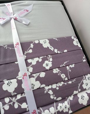 Комплект постельного белья европейский сатин Веточка цветов, Коричневый, Европейский, 2х70х70