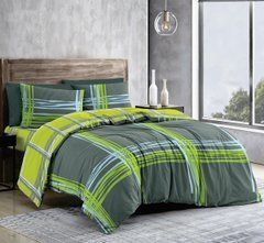 Комплект постільної білизни двоспальний бязь GOLD LUX  Грін смуги, Зелений, Двоспальний, 2х70х70