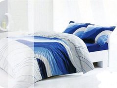 Комплект постельного белья сатин полуторный Волна, Синий, Полуторный, 2х70х70