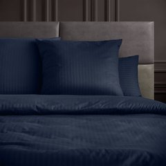 Комплект постельного белья сатин страйп двуспальный индиго, Темно-синий, Двуспальный, 2х70х70