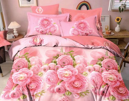 Комплект постільної білизни сатин двоспальний Троянди, Рожевий, Двоспальний, 2х70х70